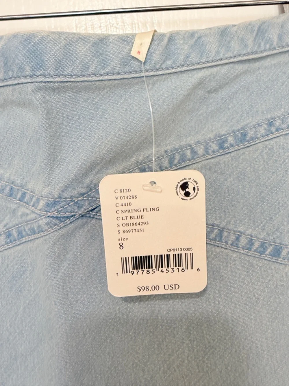 Free People Denim Midi Skirt Size 8 Light Blue Side Slit Panel Stitching NWT - Picture 2 of 5